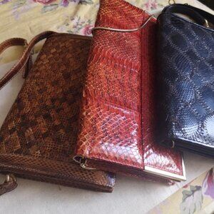Set of 3 ! Vintage Genuine Snake Skin Bags / Shoulder Bags